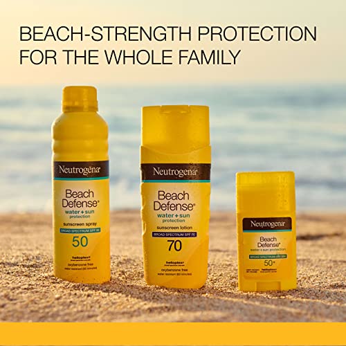 Neutrogena Beach Defense Water-Resistant SPF 50+ Sunscreen Stick, Broad Spectrum UVA/UVB Protection, PABA- & Oxybenzone-Free Face & Body Sunscreen Stick, Hands-Free Application, 1.5 oz