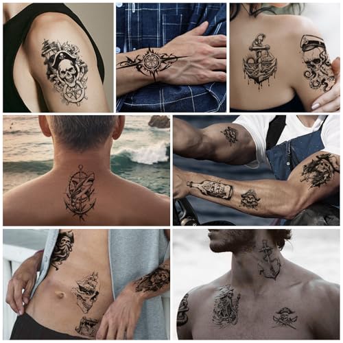 Pirate Temporary Tattoos, 77 Sheets Waterproof Fake Tattoos