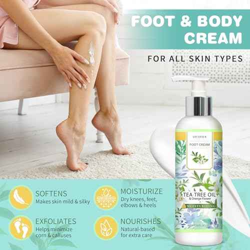LUCOTIYA Tea Tree & Orange Flower Foot Soak Set - Salts, Foot File, Scrub & Urea Cream Pedicure Supplies for Dry, Cracked Feet - Foot Spa Pedicure Kit for Women Men
