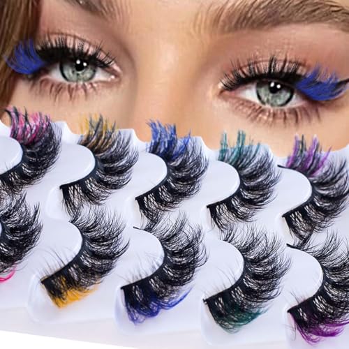 Colored Mink Eyelashes - 7 Pairs Fluffy 3D Faux Lashes