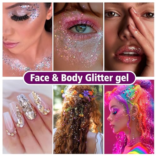 10 Colors Chunky Body Glitter Gel – Eyes, Hair, Nails