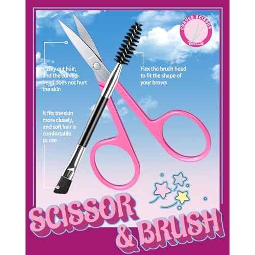 TsMADDTs 6 PCS Eyebrow Tweezers Set, Tweezers for Women Facial Hair with Curved Scissor and Eyebrow Brush for Ingrown Hair