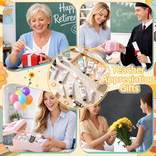 Loopeer 15 Sets Teacher Appreciation Gifts Bulk 5 Style Travel Size Lip Balm and Hand Cream Thank You Gift Sets for Teacher Staff Team Woman Man Office Supplies Back to School Party Favors