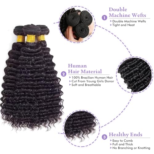 Brazilian Deep Wave Human Hair Bundles 16-20 Inch 3pc
