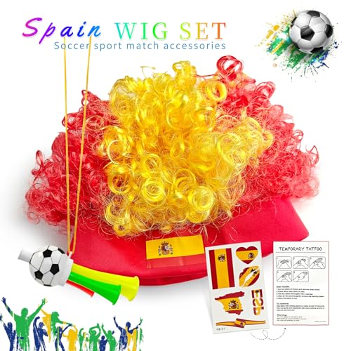 AXEN Afro Wig Fan Kit with National Tattoos & Stadium Horn