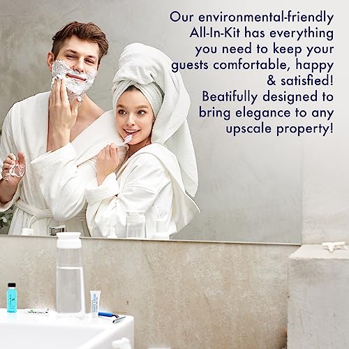 Personal Care Travel Toiletries | 1-Shoppe Amenities Kit | Travel Shaving Set, Toothbrush & Paste, Mouthwash, Makeup Wipes, Swabs, Nail File & Sewing Kit | 150 Pieces