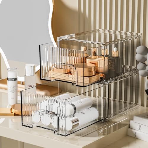 ZHIAI 2-Pack Clear Acrylic Makeup Organizer Drawer
