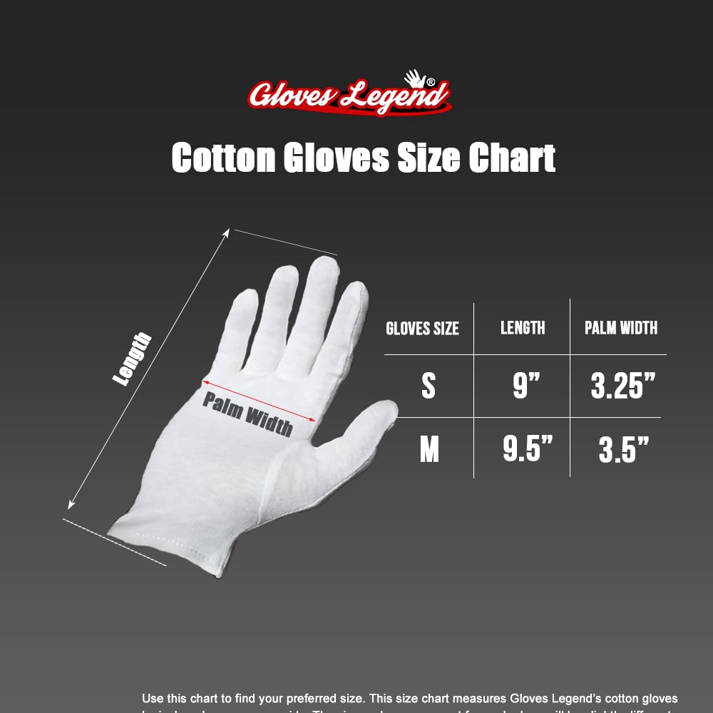 6 Pairs - Small - Gloves Legend Cotton Moisturizing Gloves for Dry Hands - White Sleeping Gloves for Nighttime Care, Women's Size - 100% Cotton