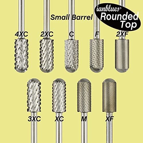 ianblues Rounded Top Nail Drill Bit, Small Barrel, Top with Teeth, E File for Manicure Drill Machine, Remove of Gel Nails, Acrylic Nails, 3/32” (Double Coarse -2XC)