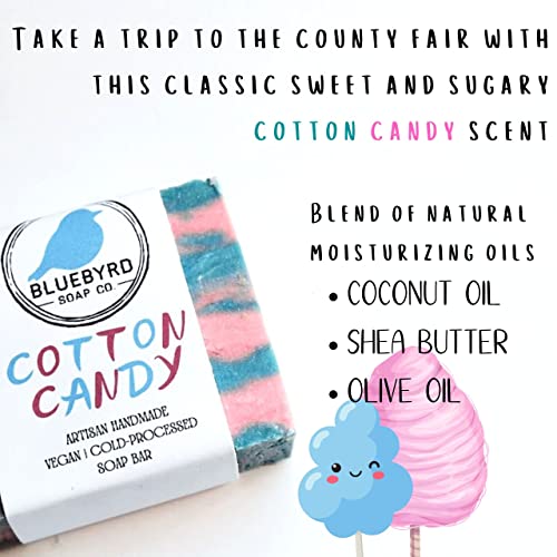 Bluebyrd Soap Co. Cotton Candy Soap Bar For Kids | Sweet Scented Fun Soap Bar For Kids & Children | Rainbow Soap For Kids | Shea Butter Moisture Soap Bar For Kids & Teens (Cotton)