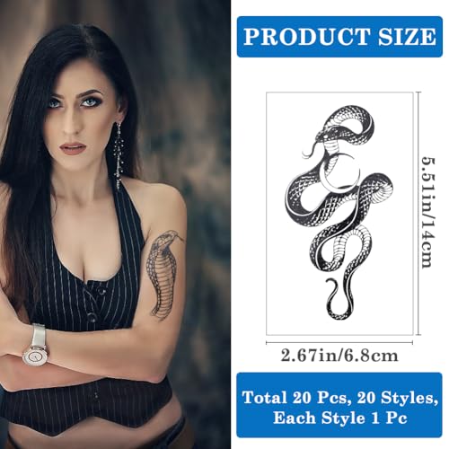 Snake Temporary Tattoos, 20 Sheets Waterproof Stickers