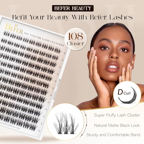 BEFER 3D Curl Lash Clusters Kit - 108 Pcs DIY Volume Lashes