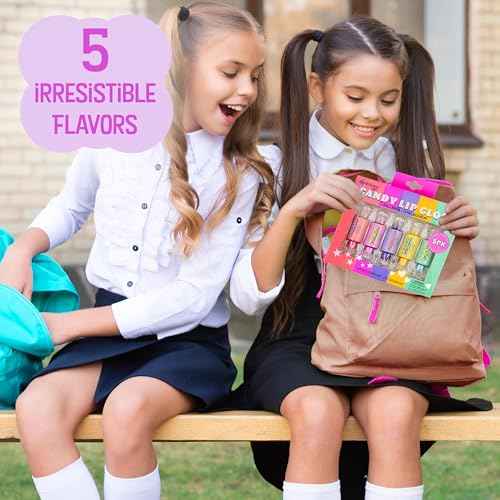 EXPRESSIONS 10pc Candy Lip Gloss Set Fruity Flavored Lip Gloss Tubes w/Precision Applicator, Safe and Non-Toxic Gift Set For Girls