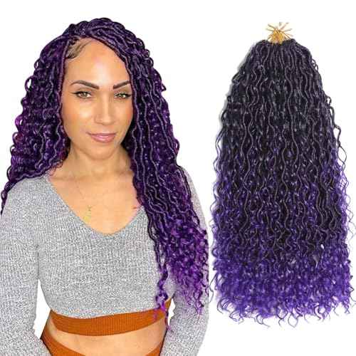 24 Inch Goddess Locs Crochet Hair 8 Packs Faux Locs Crochet Hair for Black Women 1B/Purple Pre-curled River Locs Hair for Women Pre Looped Bohemian Hair Synthetic Extensions (1B/Purple,24 Inch)