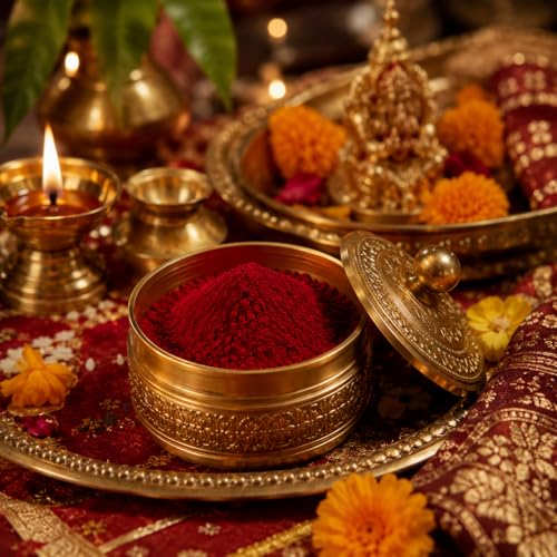 Maroon Sindoor Powder with Handcrafted Brass Box - Premium Quality