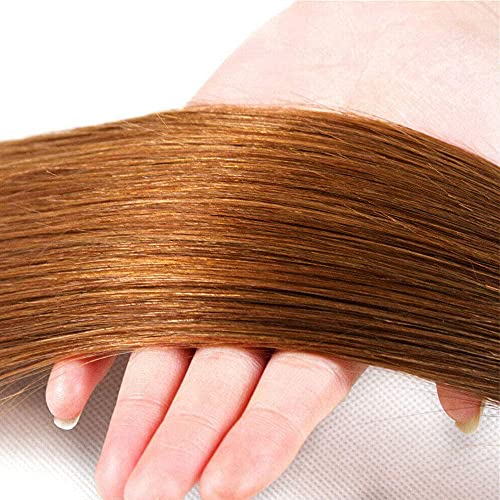 Color #30 Light Brown Straight Human Hair Bundles 3 Pack