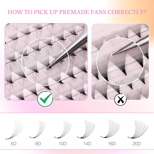 EMEDA 320 Fans Premade Lash Fans Pointy Thin Base 5D/8D/10D/14D/16D/20D Premade Fans Eyelash Extensions Stable D Curl Lash Extension Premade Fans Pre Volume Lash Extensions (14D-0.05-D-8-15mm)