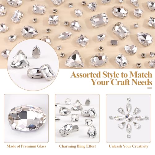 120 PCS White Sew-On Rhinestones Mixed Shapes Glass Gems