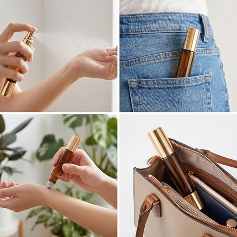 4pcs 10ml Refillable Perfume Bottle Spray & Roller Ball