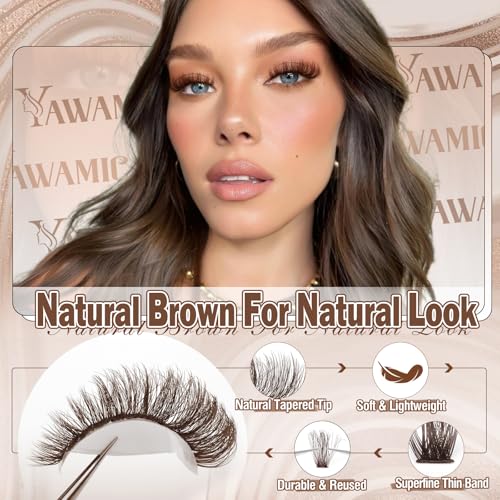 Yawamica Brown Lash Clusters Fluffier Eyelash Extension 10-16mm Individual Lashes D Curly Eyelash Clusters 40D+50D+70D Volume 300pcs Cluster Lashes Pesta?as Pelo a Pelo DIY Lash Extension at Home