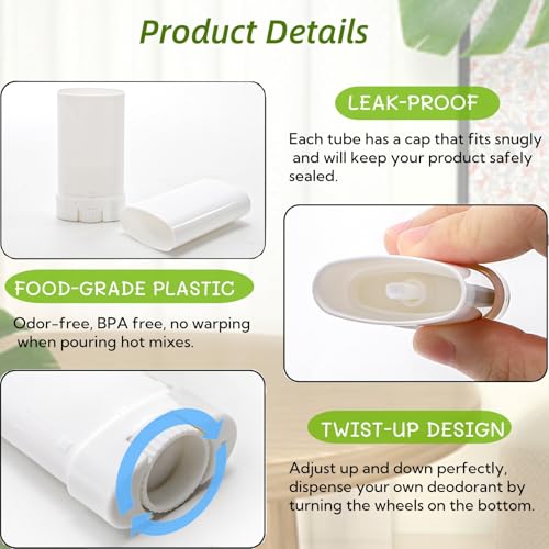 50 Pieces Plastic Empty Deodorant Containers, 15Ml/0.5Oz Oval Twist-Up Lip Balm Tubes Bulk, Travel Refillable Container for Lotion Bars, Shaving Soap Lipstick DIY