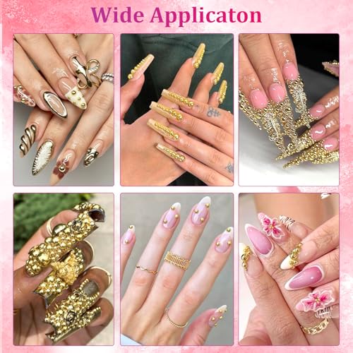 Belleboost Gold Flatback Pearls for Nails - 6 Sizes Nail Art Kit with Tools