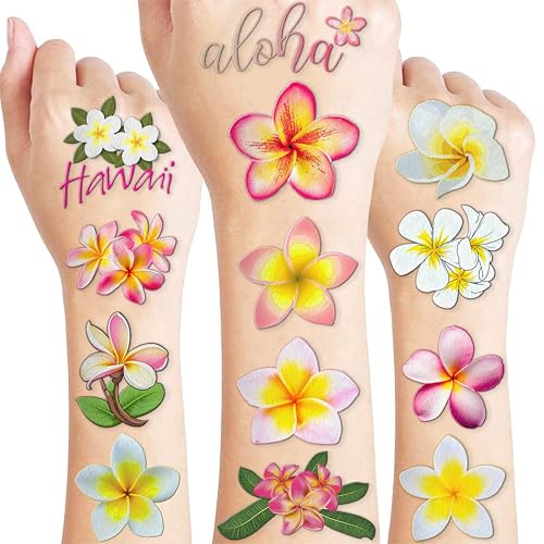 96 PCS Plumeria Flower Temporary Tattoos Hawaiian Luau