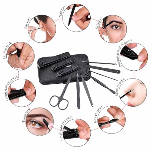 Glamne Purple Manicure Set 10-in-1 Nail Clipper & Care Tools with Leather Travel Case