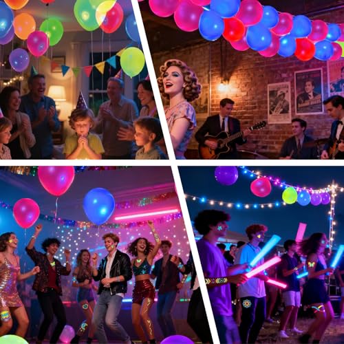 Neon Party Pack: 172 Glow Tattoos & 100 UV Balloons