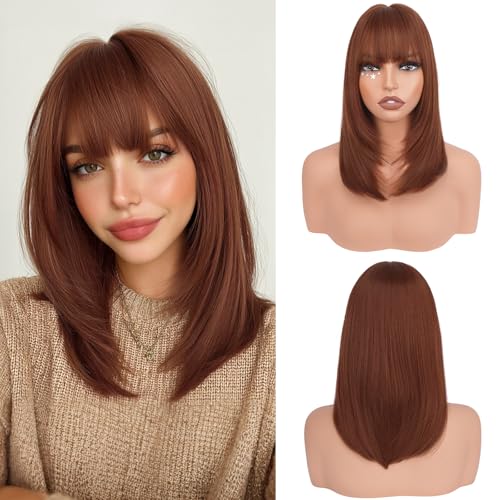 Haloo Auburn Bob Wig with Bangs 16 Inch Heat Resistant