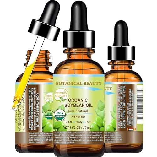 Botanical Beauty Organic SOYBEAN OIL 100% PURE Natural Refined Cold Pressed Carrier Oil for FACE, SKIN, BODY, HAIR, NAILS Skin Moisturizer, Skin Nourishing (1 Fl Oz 30 ml)