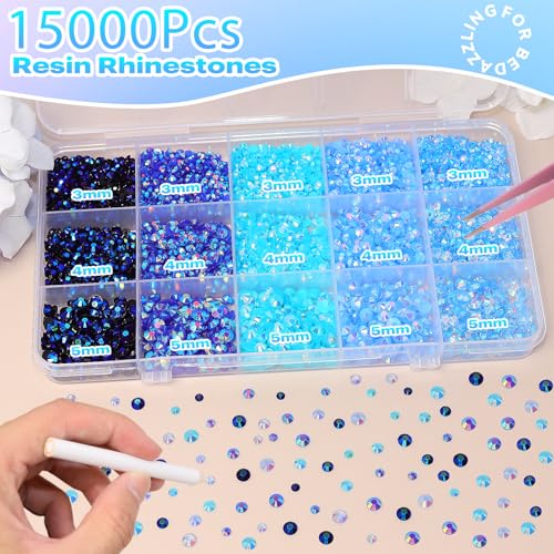 15000 Pcs Blue Flatback Rhinestones for Crafting and DIY