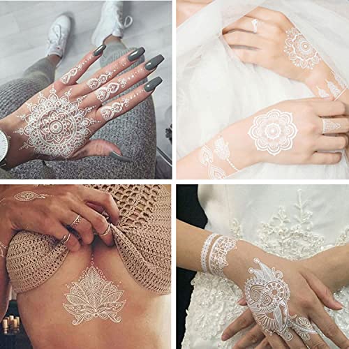White Henna Temporary Tattoos - 6 Sheets Lace Mandala Flower Body Art