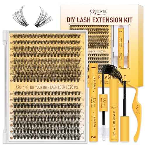 QUEWEL Lash Clusters Kit, 320 Pcs 30D+40D Lash Cluster Eyelash Extensions 9-16mm Lash Clusters Wispy Kit with Eyelash Clusters Bond and Seal Glue Remover Tweezers (30D+40D Kit)