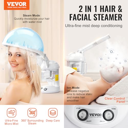 VEVOR 2 in 1 Hair & Facial Steamer with Bonnet Hood