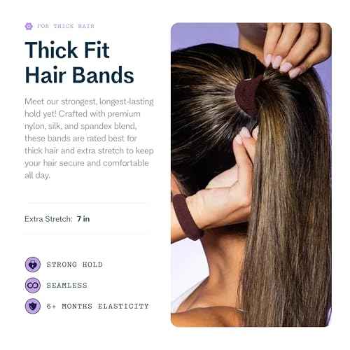 GIMME Beauty Thick Hair Extra Stretch Bands - Patent-Pending Design for Maximum Hold - Premium Ties for Thick & Curly Hair - Sleek & Strong Hold - Dark Brown, 6 Pack