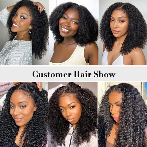 FACMOOD 16 Inch 4C Kinky Curly Human Hair Wig 180% Density HD Lace Front Pre-Plucked & Glueless