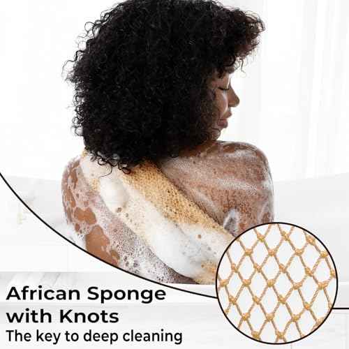 African Net Sponge Authentic with Knots - Afroscrub Exfoliating Net Sponge for Body Scrubber Exfoliator - Real African Bath Back Scrubber Washcloth Travel Protable and Dry Quickly