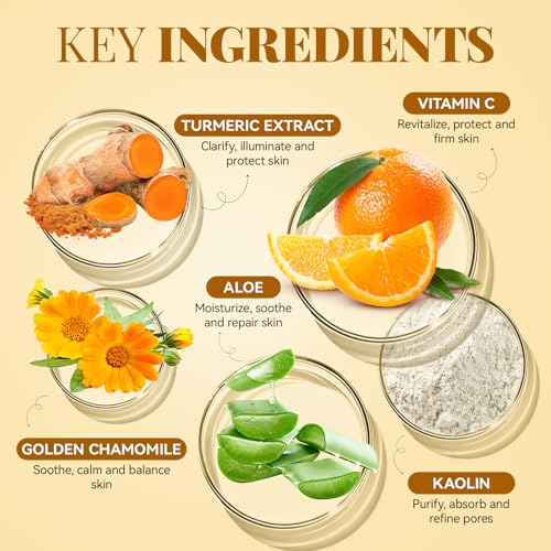 Turmeric Vitamin C Face Mask, Deeep Cleansing Clay Mask for Dull Skin, Skincare Facial Mask for Refining Pores and Controlling Oil, Smooth & Radiant Skin, Face Skincare Gifts, 4.23 OZ