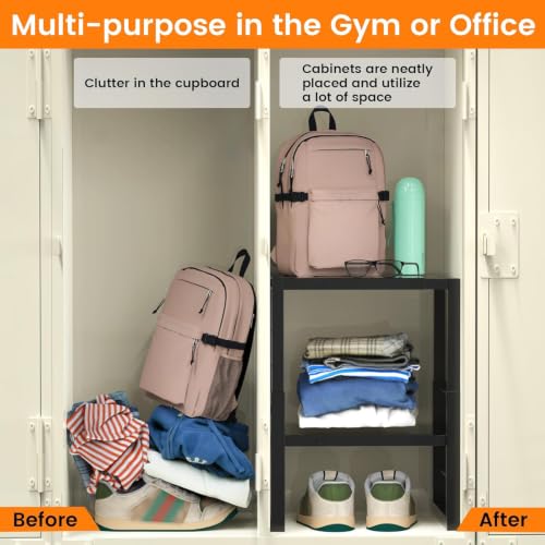 LIDTOP Black Adjustable Metal Locker Shelf Organizer - Stackable Storage for School, Office & Gym Lockers