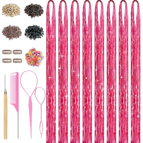 Rose Red Hair Tinsel Extensions Kit - 48 Inch 3200 Strands