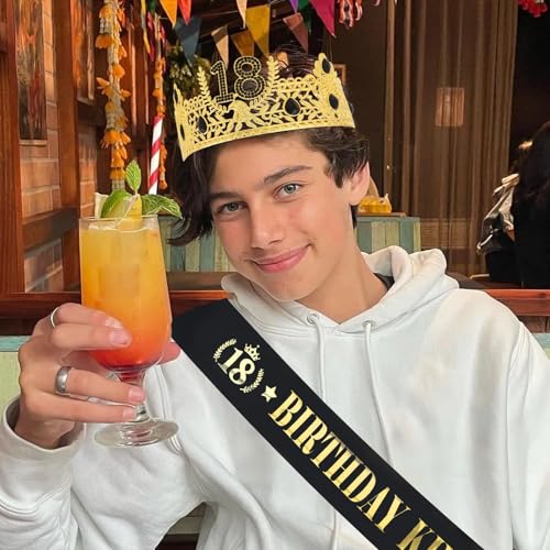 CIEHER Birthday King Crown & Birthday King Sash for Men Boys (18th Birthday)
