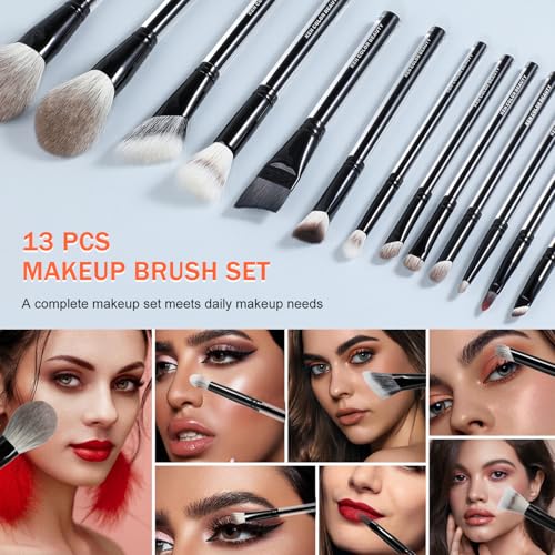 KENCOLOR Makeup Brush Set Professional with Case ? Premium Natural Hair Bristles Make up Brushes & High-End Soft Synthetic, Acrylic Handle, Dense & Non-Absorbent, for Flawless Application