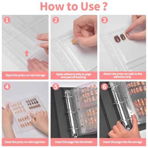 CGBE Press On Nail Organizer: Upgraded Dust & Crush-Resistant Protection, Removable D-Ring Binder Pages, Press On Nail Storage with Nail Tape