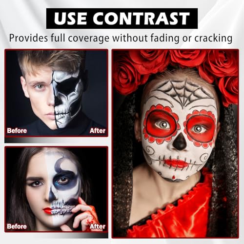 Clown Makeup Kit,Red Black and White Face Painting Kit Professional,Water Based Paint Halloween Makeup,Clown Face Paint for Kids and Adults,Zombie Joker Vampire Make up