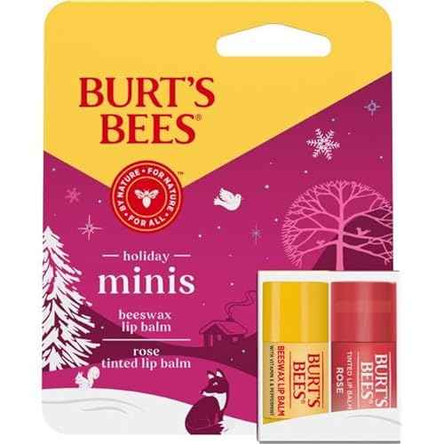 Burt's Bees Holiday Minis Lip Balm and Tinted Lip Balm Set, Rose, 2 Piece