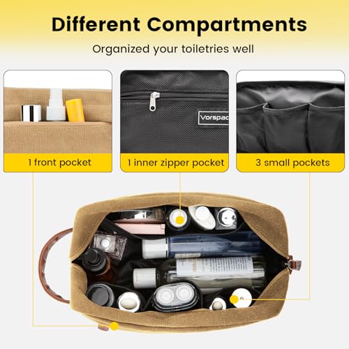 Vorspack Canvas Travel Toiletry Bag for Men - Medium Brown