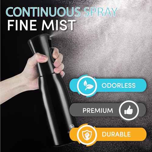 Hula Home Spray Bottle for Hair (20oz/590ml) - Powered by Flairosol¢ç Spray Technology - Continuous Ultra Fine Mist Sprayer ? For Hairstyling, Cleaning, Salons, Plants, Essential Oil & More - Black