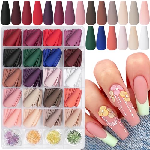 AddFavor Press on Nails Long Coffin Fake Nails, 576pcs Long Press on Nail Ballerina Acrylic False Nails Matte Solid Colored Artificial Nail for Women and Girls