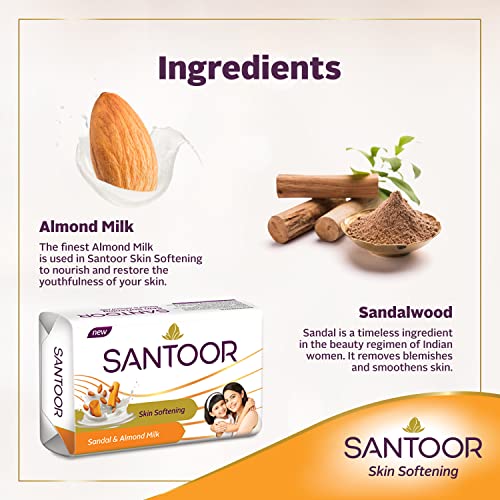Santoor Soap - Sandal Almond Milk (Pack of 4 X 100g) 300g